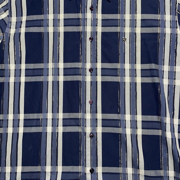 RocaWear Classic Shirt Mens Lg Blue Red‎ Plaid Gold Stitching Button Long Sleeve - Picture 2 of 8